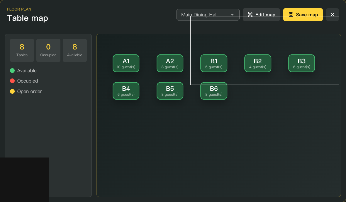 POS venue/table view (illustrative; not a drag editor)